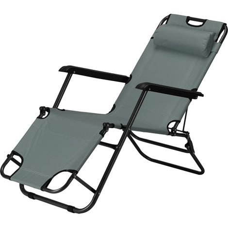 Chaise Longue Pliante -Fauteuil Jardin avec accoudoir Appui-tête et Dossier Deux Niveaux (1/5)