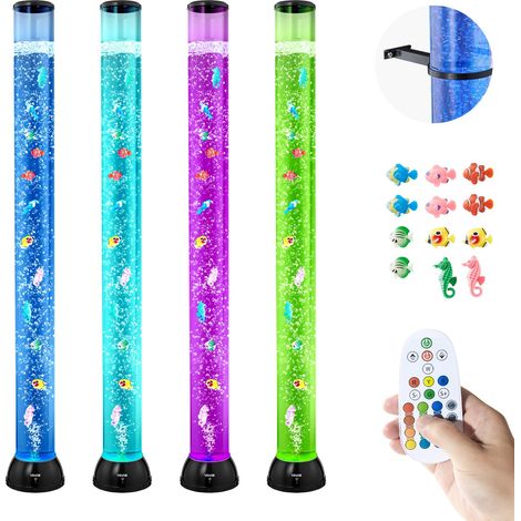 Lampe à Bulles avec 10 Poissons Flottants, 1,2 m, 16 Effets Lumières Changeantes de Couleur, Télécommande, Lumière Apaisante, Lampe Ambiance pour Chambre à Coucher, Salon, Décoration Intérieure (1/5)
