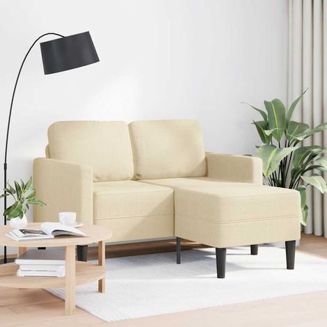Canapé Sofa 2 places avec méridienne en L crème 125 cm tissu (1/5)