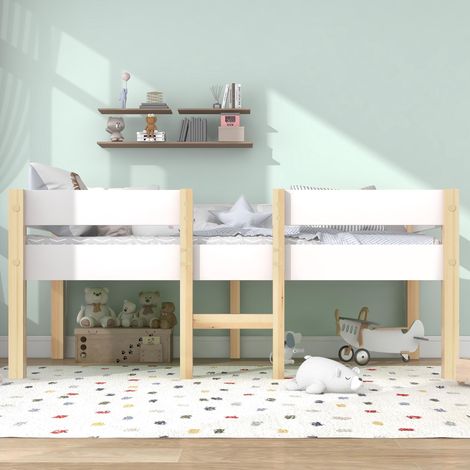 Lit enfant avec protection antichute, en pin massif - 90 x 190 cm - blanc et chêne