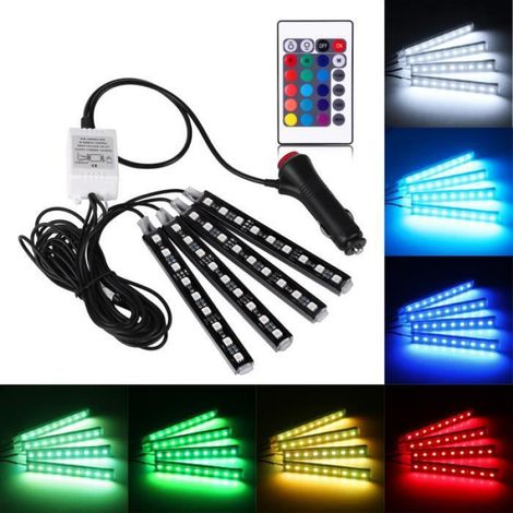 Bande LED - RGB - 12 V - Télécommande IR - Pour Intérieur Voiture - 4 Pièces (1/4)