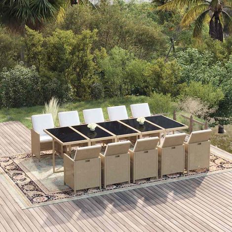 Ensemble à manger de jardin coussins 11 pcs-Salon de jardin Résine tressée Beige 340750 (1/5)