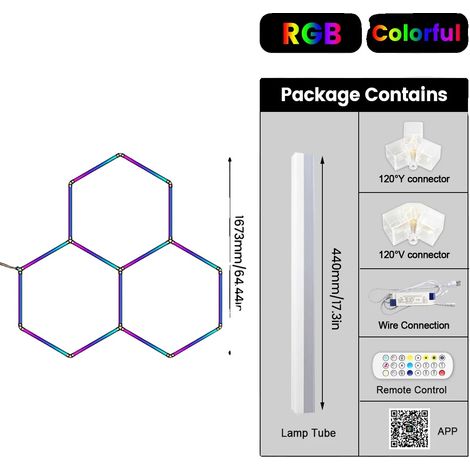 LED-Licht, sechseckiges Design, Bluetooth-Steuerung, 3-Loch (1/2)