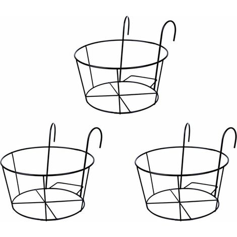 Support de Pot de Plantes, Métal Rond de Fleurs Porte-pot de Fleur, avec des Crochets, pour les Balustrades de Balcon de Jardin Noir-1 pcs-Fei Yu (1/4)