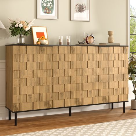 Sideboard 2 Türen, Mosaik-Optik 160 x 35 x 80,5 cm, Holzoptik, Natur/Schwarz HAVRYA (1/5)