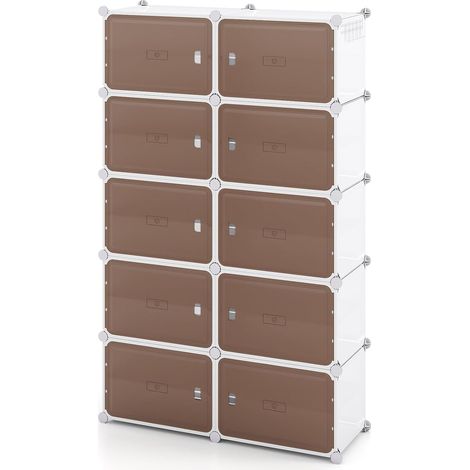 COSTWAY Scarpiera Salvaspazio a 10 Scomparti, Porta Scarpe da 40 Paia con Mensole Rimovibili, Ganci Laterali e Porte Magnetiche, Scatole per Scarpe Impilabile in Plastica (95×32×155 cm) (1/5)