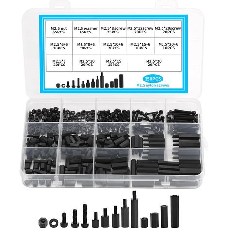 350 Pièces Kit Entretoises Nylon Hex M2.5 Mâle Femelle avec Vis Écrous Pour cartes PCB, montage, fixation, isolation électrique et organisation pratique (1/5)