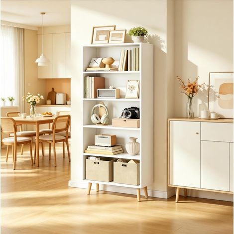 MEUBLIV Estantería librería 60x24x144 cm blanca – 5 nichos abiertos, de pie (1/5)
