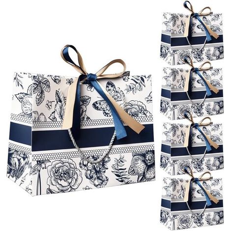 Geschenktüten mit Blumenmuster. Elegante Vintage-Geschenktüte mit dickem Henkel und hoher Tragkraft, ideal für Geburtstage, Hochzeiten und Partys. (1/5)