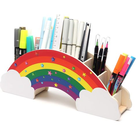 Organisateur De Bureau - 6 Compartiments - 32 x 12,9 x 6 cm - Autocollants Étoiles Arc-En-Ciel Inclus - Pour Étudiants Et Bureau (1/5)