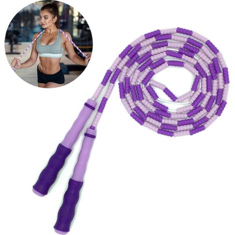 Corde à sauter Amble à segments souples et perlés - Réglable pour hommes, femmes et enfants - Anti-nœuds pour garder la forme, s'entraîner, faire du sport, etc. - 2,74 m (1/5)