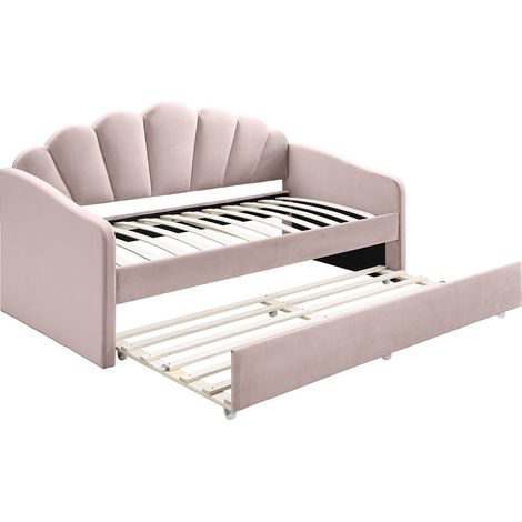 Letto a scomparsa conchiglie 2 x 90 x 190 cm Velluto - Rosa - ELUSIA