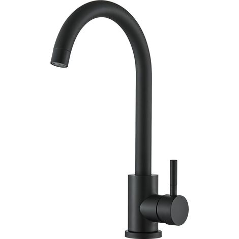 Mitigeur Cuisine noir de Pivotant à 360°Haute Pression à Eau Froide Simple, Robinet de Cuisine avec Bec Haut, Robinet Evier Froid & Chaud Disponible en Acier Inoxydable (1/5)