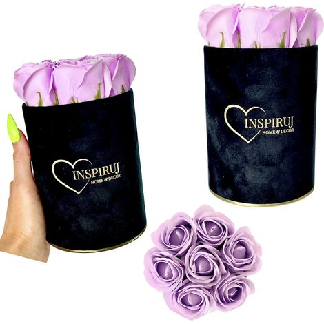 Flowerbox Inspiruj - Scatola nera con rose di sapone - n. 6 Viola chiaro (1/5)