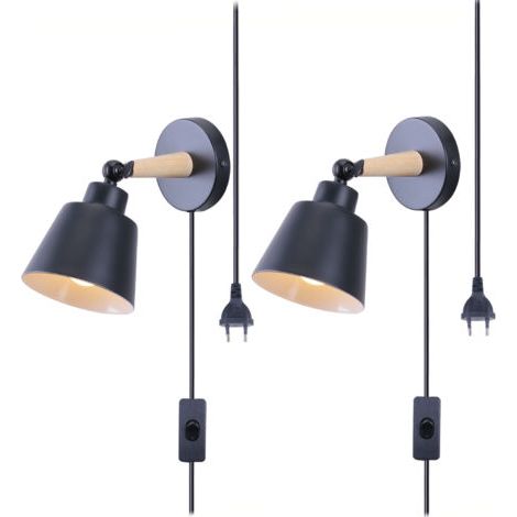 royaluxe- 2PCS Applique Murale Moderne Applique Murale Rétro Minimaliste Noir Lampe Murale D'Intérieur Nordique E27 (Avec Prise Euro) (1/5)