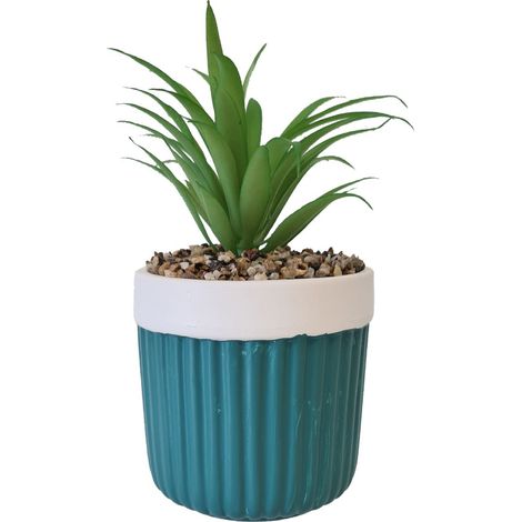 Cache-pot garni boho bleu en grès (1/2)