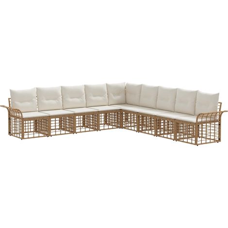 Outdoor-Sofagarnitur 9 pcs Natürlich und Cremweiß Polyester vidaXL