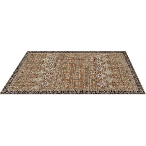 Tapis lavable 9x12 pieds - Tapis doux antidérapant pour animaux et enfants,design vintage pour chambre,salon,bureau,brun et vert (1/5)