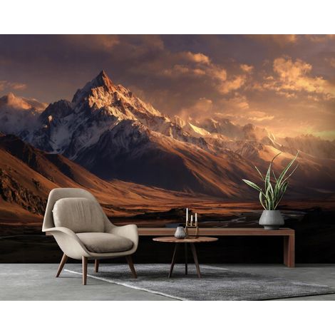 Fototapete Berge Landschaft Wolken, für Wohnzimmer und Schlafzimmer, 300 x 210 cm – Komplettset inkl. Kleister & Anleitung (1/5)