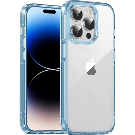CUSTODIA PER APPLE IPHONE 14 PRO 6.1" IN SILICONE CON CORNICE BLU E RETRO TRASPARENTE (1/5)