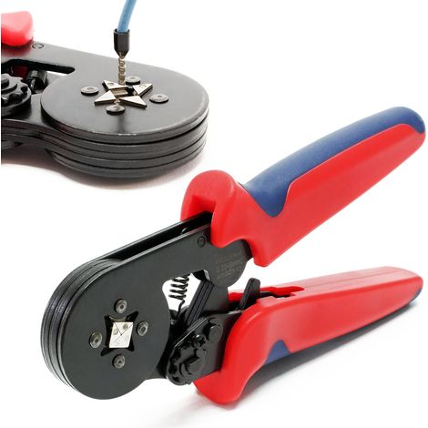 Wiltec – Pince à sertir cosse 0,25-6mm² – Auto-ajustable – Empreinte carrée – Ressort d’acier – Conception ergonomique pour confort d’utilisation
