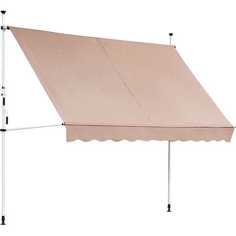 Toldo de pinza Toldo de balcón Protección solar Toldo de ventana de balcón Toldo de sol Protección contra el viento Toldo de balcón - 300 x 120 cm - Azul / Blanco con LED