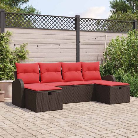 vidaXL Ensemble de Canapés 6 pcs Marron et rouge polyrotin (1/5)