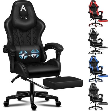 ALFORDSON Gaming-Bürostuhl mit Fußstütze und Lendenkissen, Schwarz Ethan (1/5)