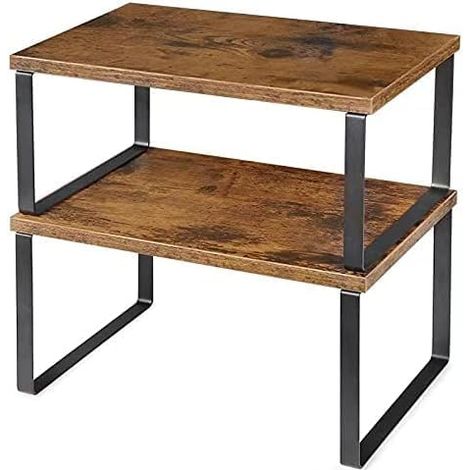 Lot de 2 Organisateurs de Cuisine, Supports pour Placard, en Métal et Bois Étagère Empilable Extensible, Pour Etagère Vaisselle, Comptoirs, Garde-Manger, Bocaux, Tasses (Rétro Marron) (1/5)