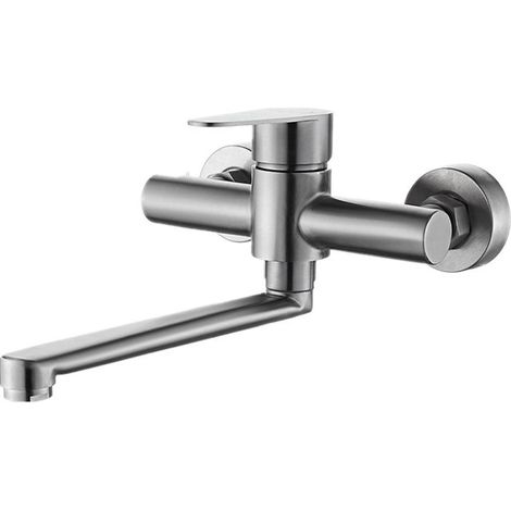 Robinet Mural Cuisine, Mitigeur Mural Inoxydable, Pivotant à 360° pour Évier de Cuisine, Eau Chaude et Froide, Trous de Montage Réglables, Bras Pivotant 23cm, Brossé (1/5)