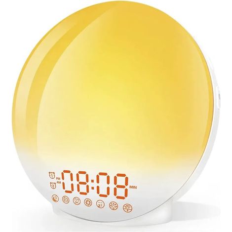 Lntyq Eveil Lumière LED Radio Réveil Matin Lumineux Lampe de Chevet 20 Niveaux de Luminosité Simulateur d'Aube et Crépuscule 2 Réveils 7 Sons Naturels Fonction Snooze Veilleuse Enfant