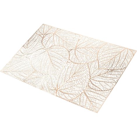 Set de Table Rectangulaire en PVC Motif Feuille Creuse Dorée, Antidérapant et Isolant Thermique Cuisine, Hôtel ou Fête Élégante (1/5)