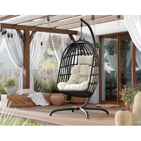 Dolores - polyrattan hängesessel - schwarz mit beige kissen - schwarz / beige (1/5)