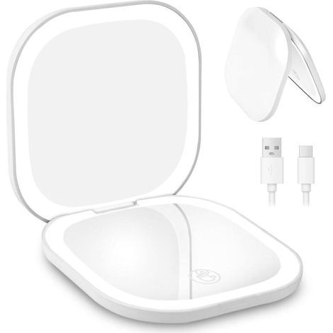 Miroir grossissant de voyage rechargeable, grossissant 3X/1X, miroir de maquillage éclairé, avec éclairage 3 couleurs, double face, pour un maquillage précis, blanc (1/5)