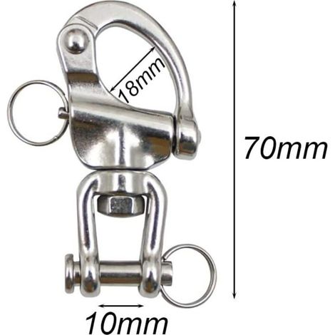 Mousqueton Pivotant à Emerillon 2 Pièces Manille Inox Maillons Rapides en Acier Inoxydable 316 Mousqueton Inox Marine Crochet Attelage Crochet à Ressort Rapide pour Drisse Voilier 70 mm MOONSTARS (1/4)