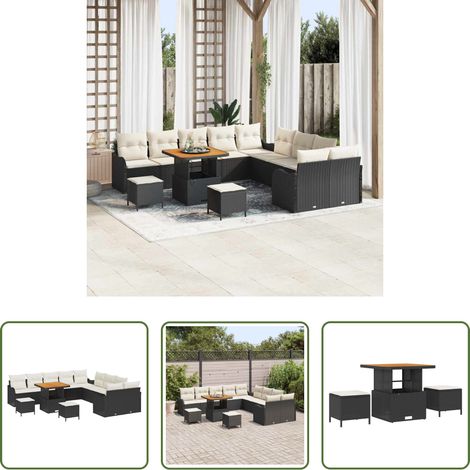 vidaXL Canapé en poly rattan - Ensemble de canapé de jardin 13 pcs Noir polyrotin (1/5)