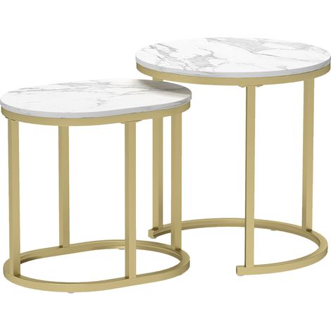 Lot de 2 tables basses gigognes THANIS aspect marbre et doré (1/5)