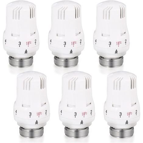 6-Piece Thermostatic Radiator Head, M30 x 1.5, Nickel-Plated Brass, Temperature Range 6-28°C, For Home and Office Radiators (1/5)
