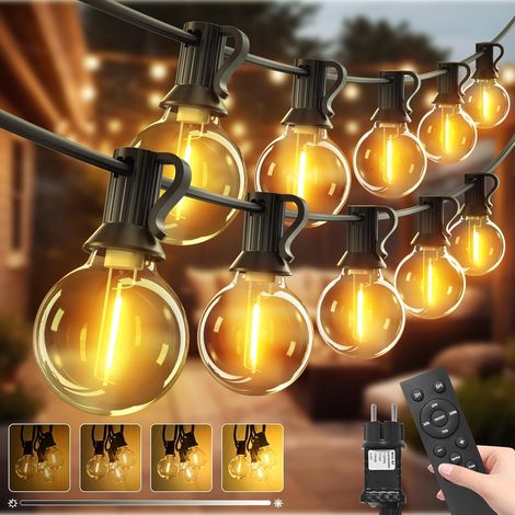 Lot de 2 Guirlande lumineuse, 10M, 14 ampoules G40, télécommande, étanche IP65, pour jardin terrasse fête