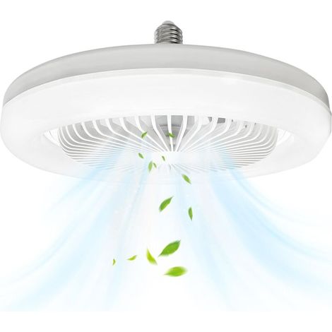 Beleuchteter Deckenventilator, 10 Zoll E27, geschlossener, geräuscharmer Deckenventilator, 30 W, tragbarer Wandventilator mit Stecker für Schlaf- und Wohnzimmer, dreifarbige Dimmfunktion
