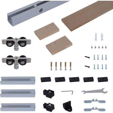 Kit porte coulissante bois brun, système galandage complet avec rail et roulettes, pour porte épaisseur 35-45 mm, charge max 75 kg, visserie incluse 200 x 3,05 cm (1/5)