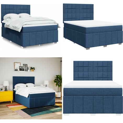 vidaXL Sommier à lattes de lit avec matelas Bleu 160x200 cm Tissu (1/5)