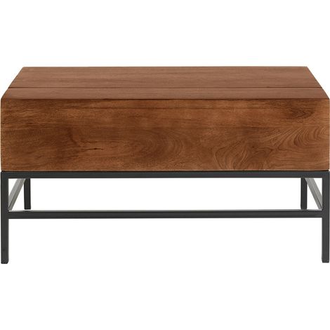 Tavolo basso industriale con sollevamento in legno massello di mango tinto e metallo nero L90 cm YPSTER (1/5)