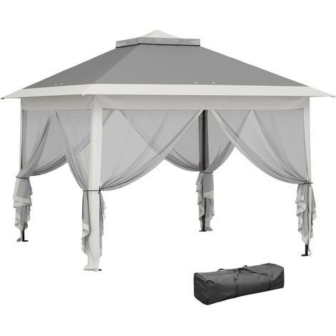 Outsunny carpa plegable 3,3x3,3 m pop-up con altura ajustable doble techo 4 mosquiteras extraíbles y bolsa de transporte impermeable anti-uv