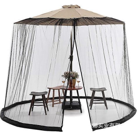 Moustiquaire cylindrique, 3 mètres, compatible avec les parasols, avec fermeture éclair et lest noir. (1/4)