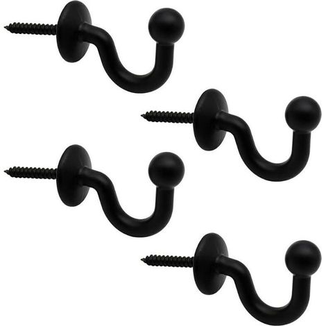 Crochets Rideaux Métal Noir 64 mm - Lot de 4 Embrasses Murales Design U Multifonctionnelles pour Décoration Intérieure- (1/5)