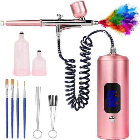Kit aérographe LCD avec compresseur d'air, machine sans fil à 3 niveaux de pression avec tuyau pour cosmétiques et peinture artistique (1/4)