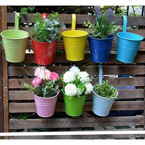 – Pot de fleurs suspendus en fer 8 pcs – Décoration intérieure pour balcon et mur – Taille mini 3,9 x 2,6 x 3,9 pouces – Couleurs vives (1/5)