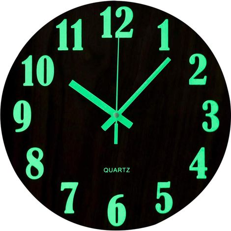 Horloge murale lumineuse de 12 po Design rond en bois silencieux pour salon, chambre à coucher (1/5)
