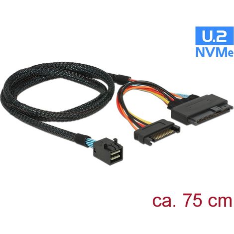 Kabel u.2 sff-8643 stecker  sff-8639 stecker + sata strombuchse 75 cm delock